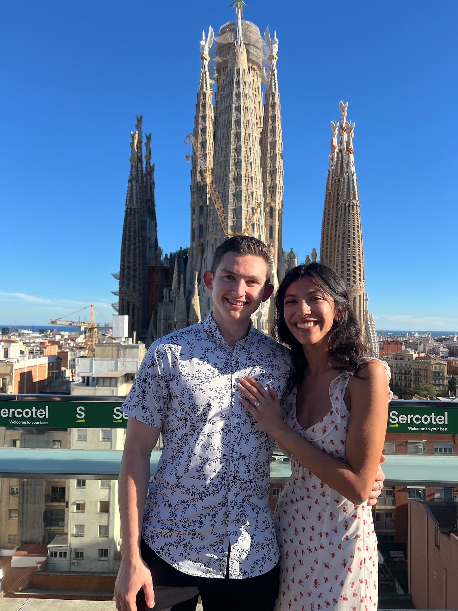 Sofia and Riley celebrating their engagement in Barcelona