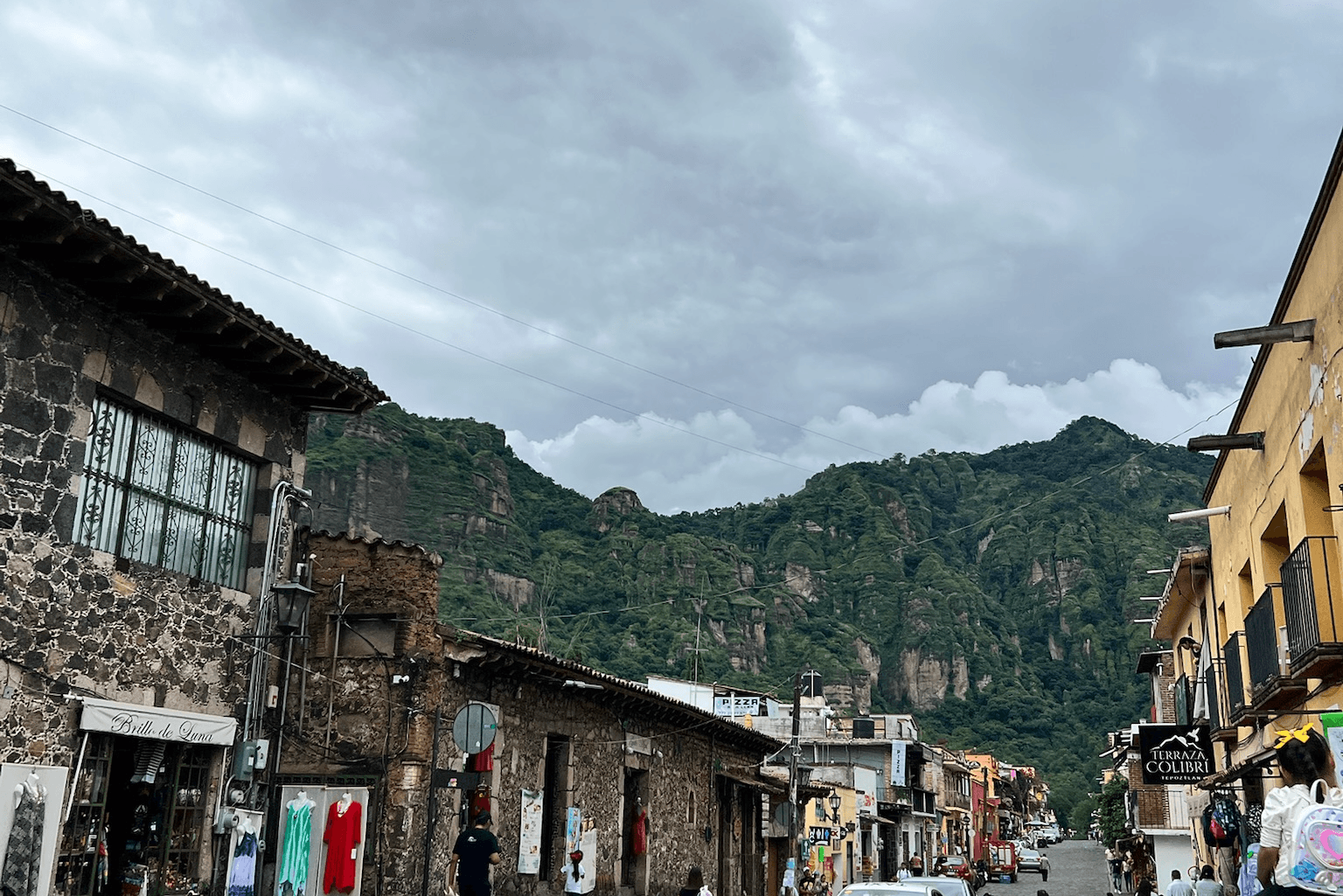 Tepoztlán street with mountain views